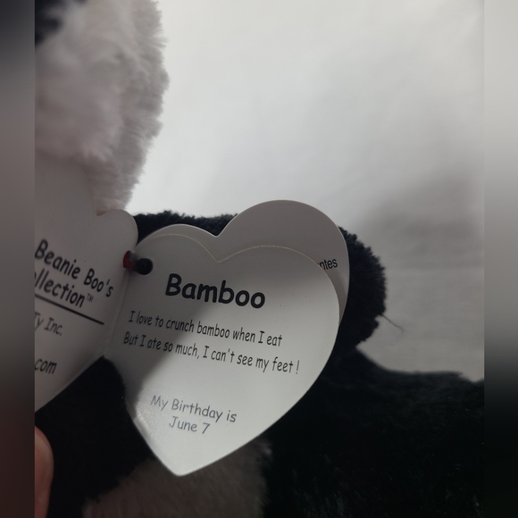 Ty Beanie Boos BAMBOO the Panda Bear Plush 6 inch (Blue Glitter Eyes) New - Picture 3 of 3